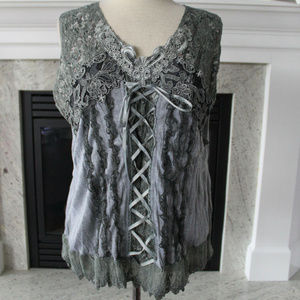 New Pretty Angel Gray Lace Up Romantic Cami Top